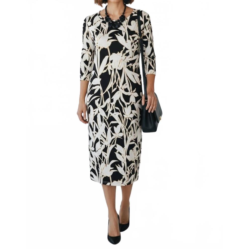 NEW DIVA USA floral knit midi dress in black white gold